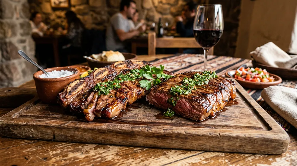 Tabla de asado: tira y vacío con chimichurri
